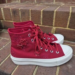 Converse Red Floral High-Top Sneakers
